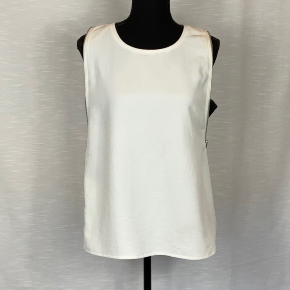 Rebecca Minkoff White tank, side zipper with black mesh